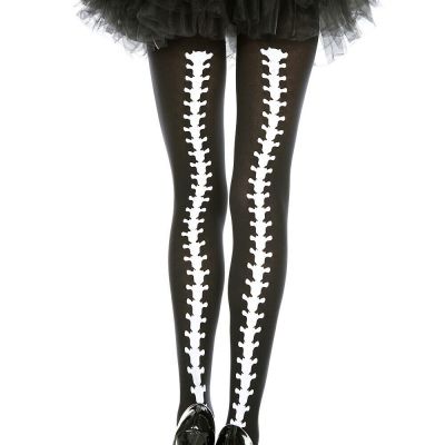 Music Legs Black Vertebrae Print Backseam Pantyhose Skeleton Tights